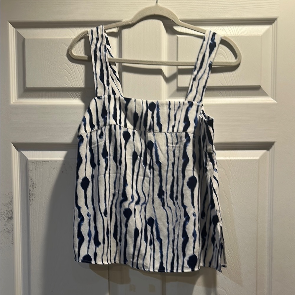 NWT! H&M White Navy Batik Dye Tank Top Blouse 8 Summer